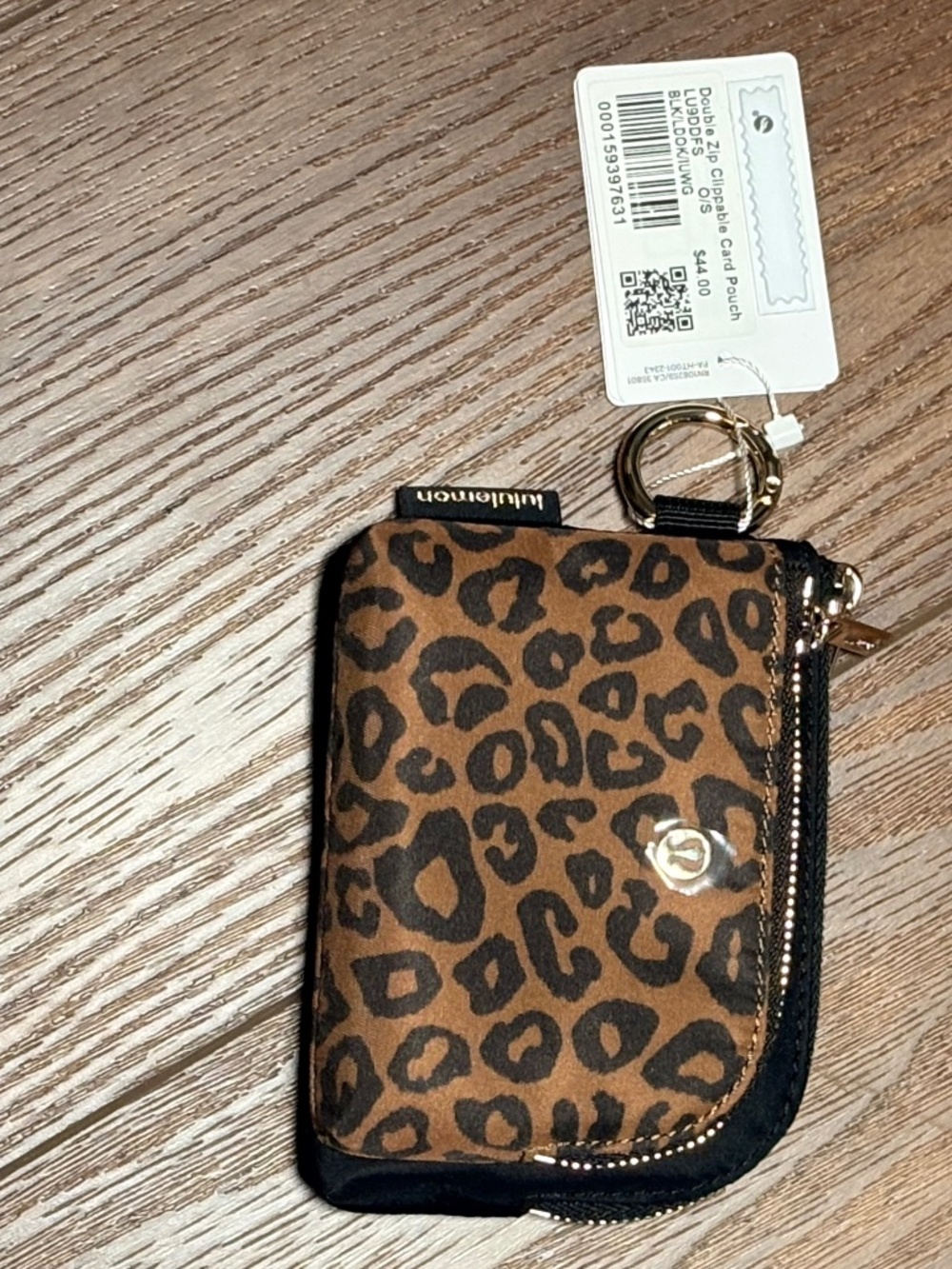 Lululemon Double Zip Clippable Card Pouch Leopard Black NWT